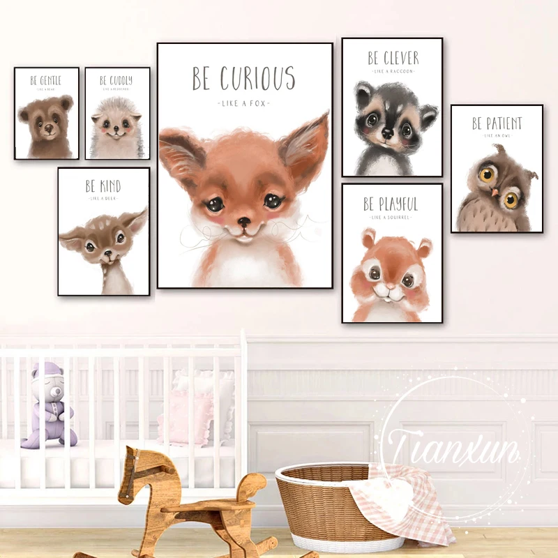 Rabbit Fox Owl Cubs Hedgehog  Nursery Wall Art Canvas Painting Nordic Posters And Prints Wall Pictures Baby Kids Room Decor