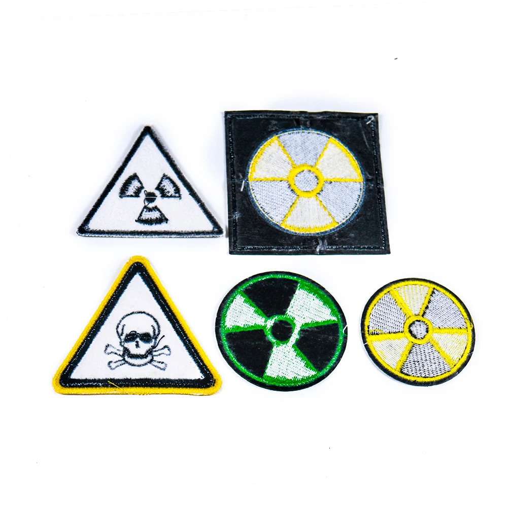 New Arrival  Nuclear Dangerous Sign Skull Radioactive Patch Embroidery Sewing Eellow Green Iron on Applique DIY Fabric Sticker