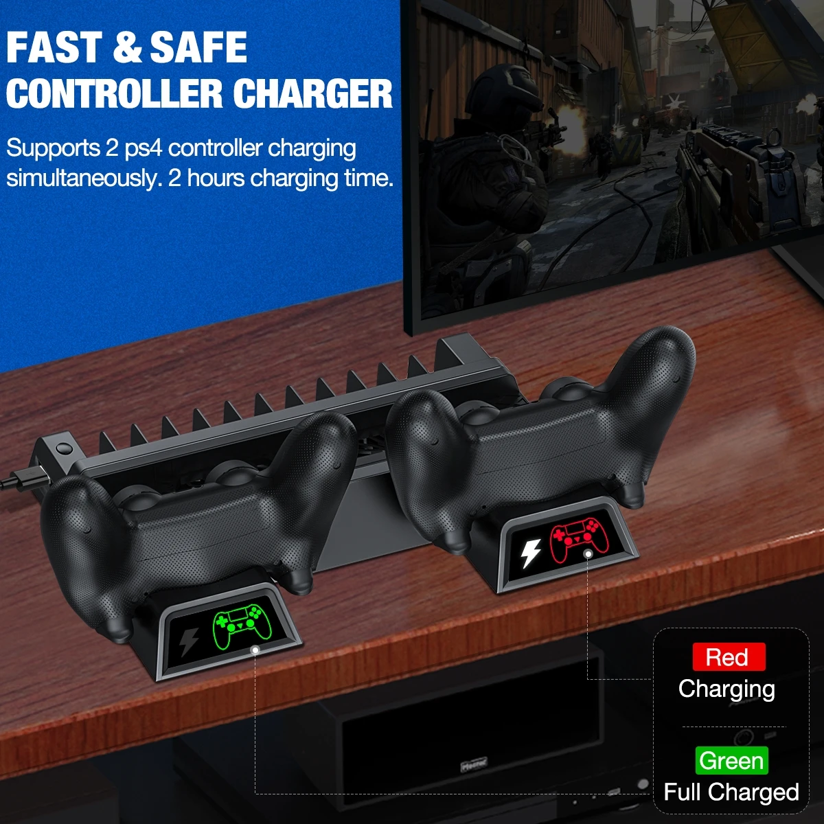 Suporte de ventilador de refrigeração para PS4, PS4 Slim, PS4 Pro, 2 Controladores Carregador, estação de carregamento para PS4 Playstation 4, Console Controller Stand