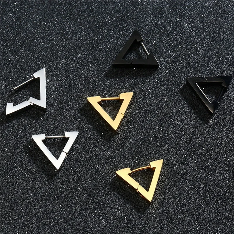 Rinhoo Simple Geometric Triangle Ear Stud Earring Unisex Stainless Steel Punk Rock Stud Earrings Pierced Push-Back Party Jewelry