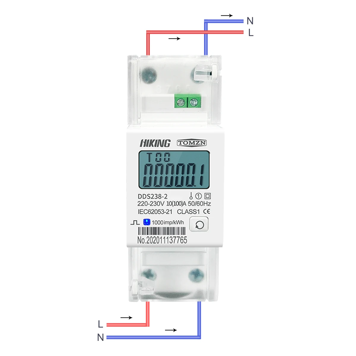 10(100)A 220V 230V 50HZ 60HZ 100A bidireccional monofásico energía activa importación exportación kwh carril Din vatio hora medidor de energía