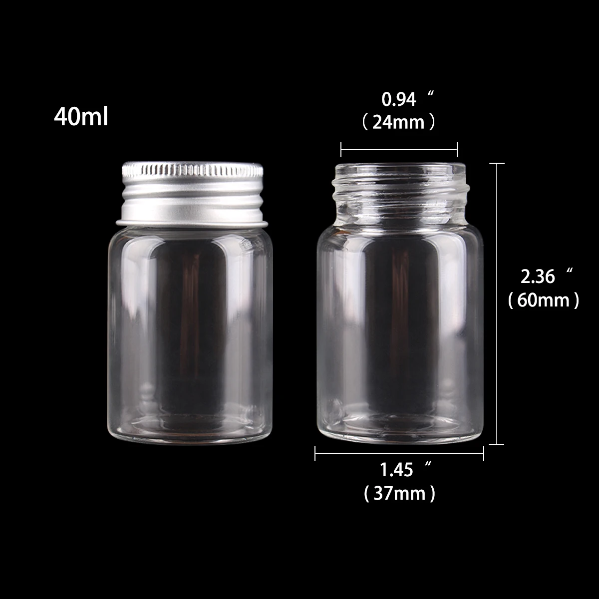 6 pieces 40ml 37*60mm Glass Bottles with Aluminum Lids Glass Vials Jars for Wedding Favors Gift Art DIY Crafts