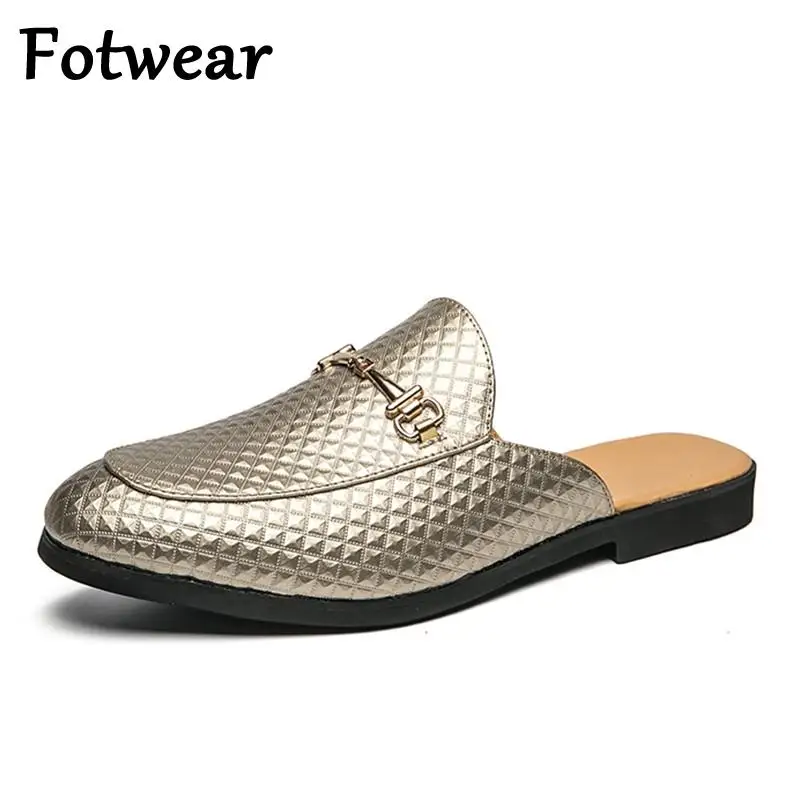 Luxury Brand Men Sandals Gold Big Size 46 Slip On Lazy Shoes Breathable Male Mules Fashion Party Loafers Casual Sandalias Hombre