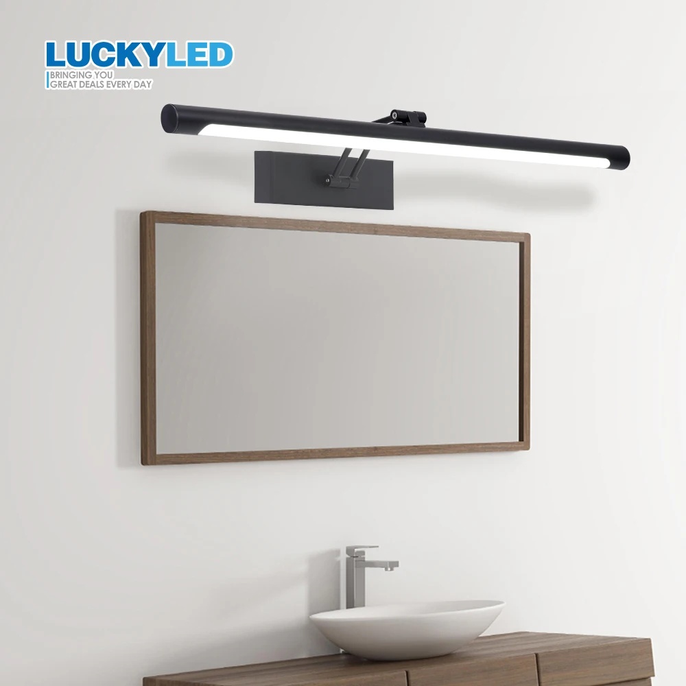 LUCKYLED Modern Mirror Light Bathroom Wall Lamp Loft 8W 12W 90-260V Wall Mounted Waterproof Sconce Vanity Light Black Shell