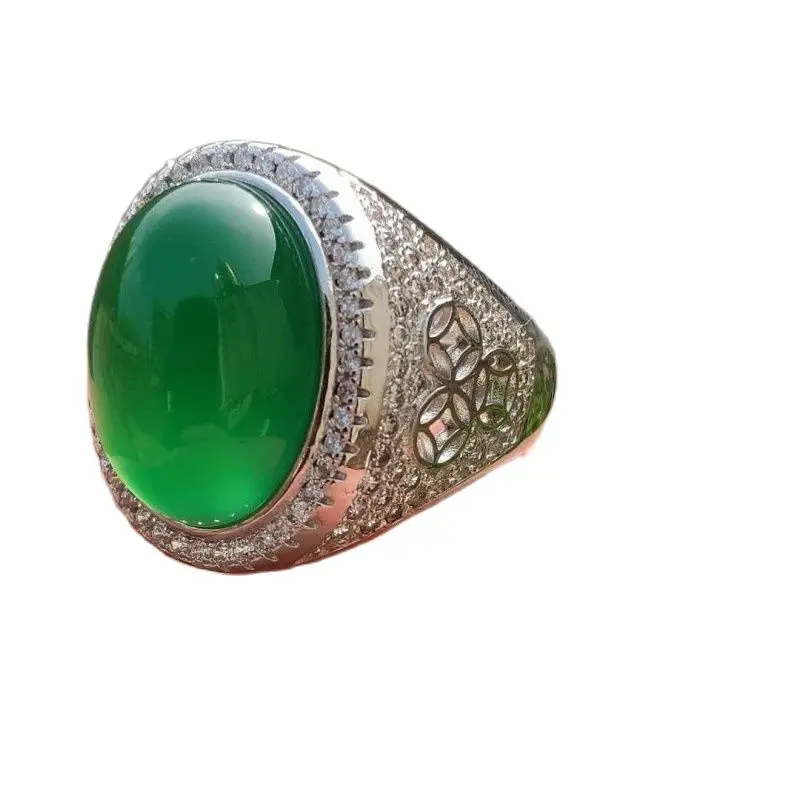 

China Tibetan Silver Inlaid With Greenstone Jade Ring