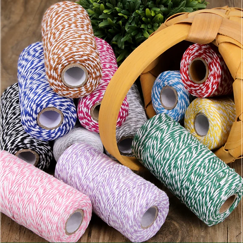 Cuerda de algodón 100% de 10 yardas y 2mm, cuerda trenzada colorida, cuerdas de algodón para decoración del hogar, envoltura de regalo artesanal de Navidad hecha a mano