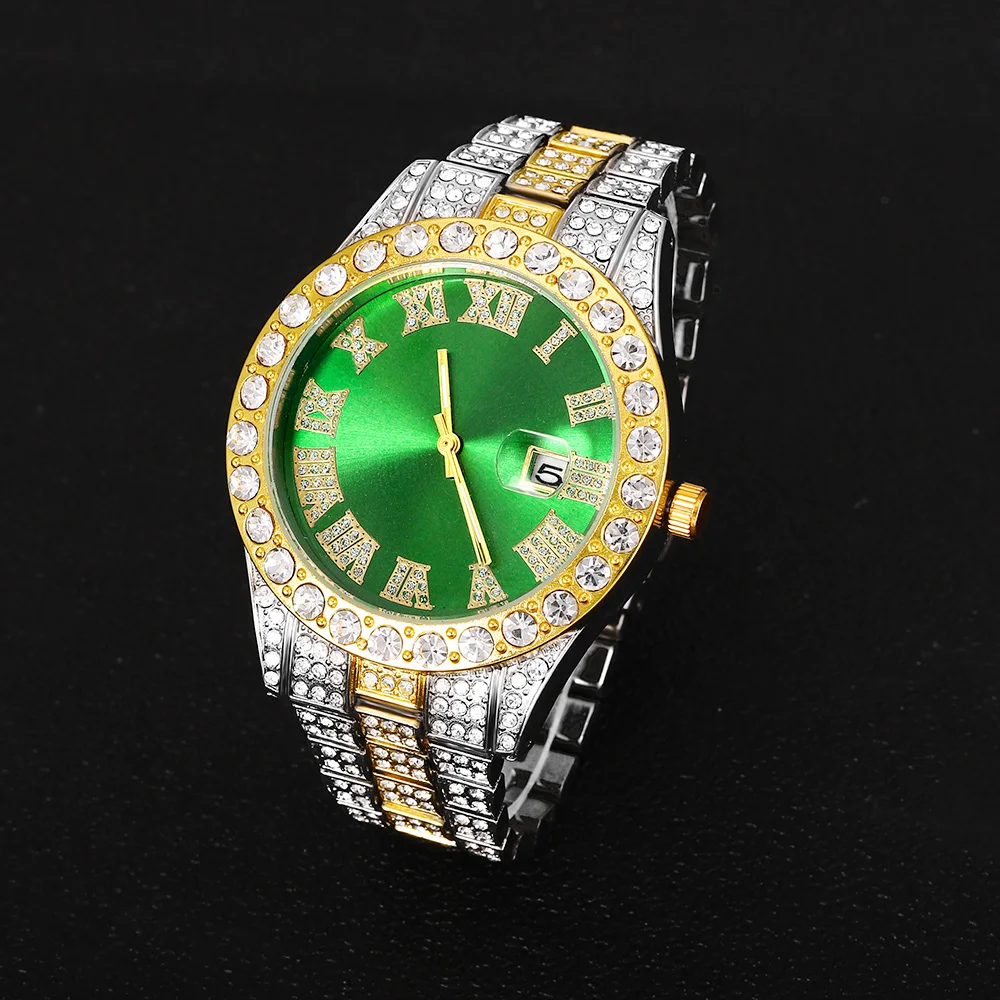 

2022 Watch For Men Luxury Iced Out Diamond Quartz Men's Watches Calendar Hip Hop Male Clock Relogios Masculino Drop Shipping