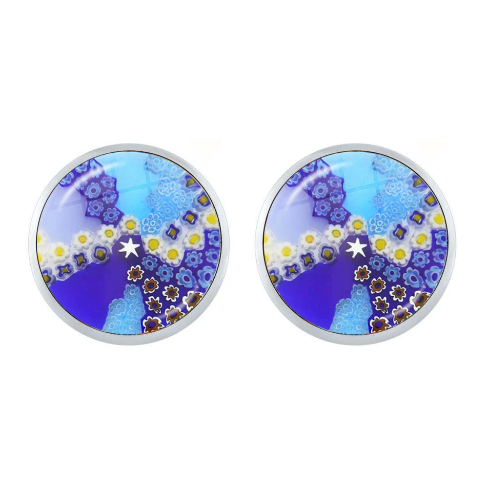 Murano Millefiori Stud Earrings multiColour Flower Ear Nail Inspired Glass Cabochon Earring Jewelry Women Girls Gift Wholesale