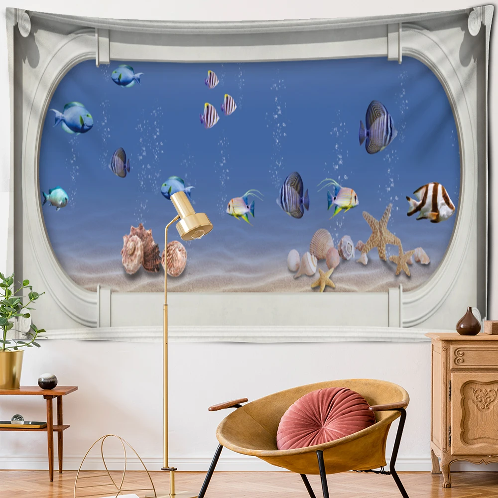 

Seafloor World Window Frame Painting Tapestry Wall Hanging Psychedelic Nature Bohemian Living Room Study Home Decor