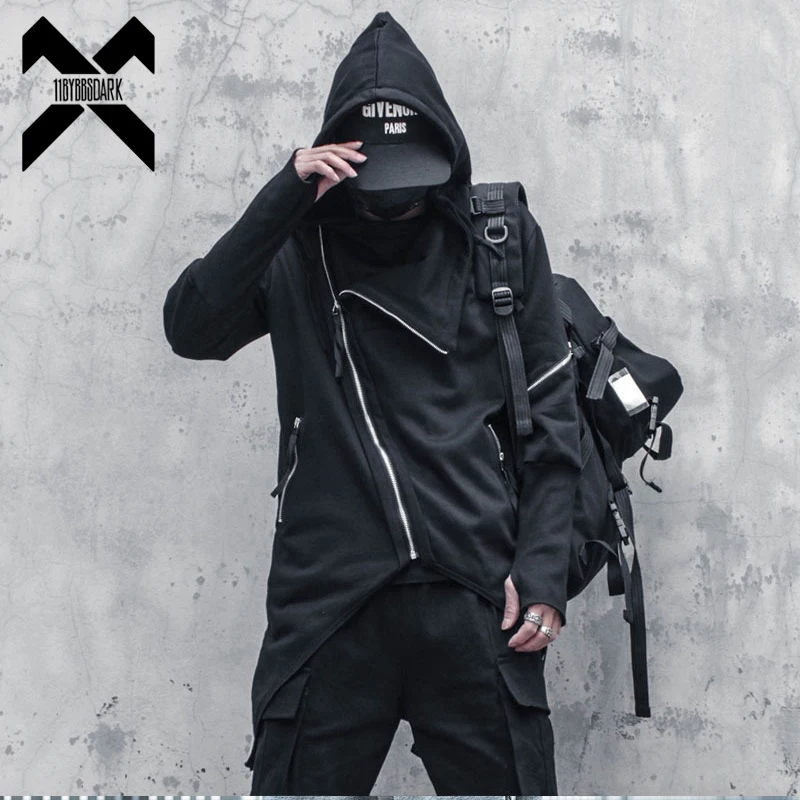 

11 BYBB'S DARK Techwear Harajuku Hoodies Men 2021 Zipper Design Irregular Hem Coat Hip Hop Streetwear Sweatshirts WB193