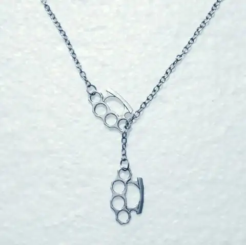 Fashion Vintage  Double Brass Knuckle Dusters Pendant Adjustable Cross Lariat Necklace For Women Men Goth Jewelry