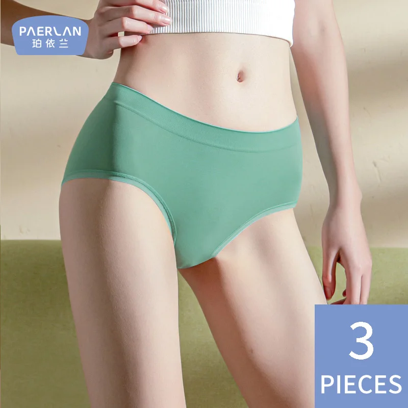 [3 Pieces] PAERLAN Mid-Waist One-Piece Seamless Seamless Panties Summer Sexy Hip Briefs