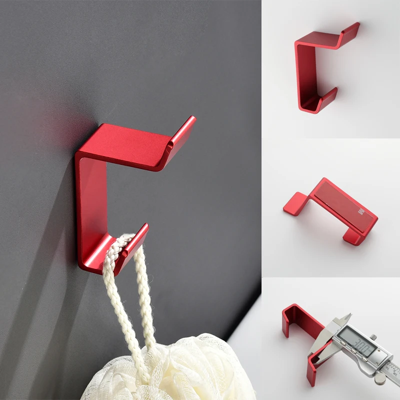 Aluminum Bathroom Accessories Sets 3M Tape Toilet Brush Holder Ceramic Toilet Roll Paper Holder Red Robe Hook Towel Holder