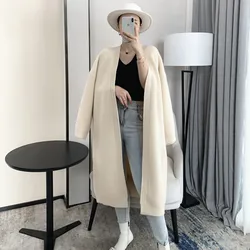 [ZAYAU]Homemade High-end Temperament Alpaca Thickened Sweater Coat women's Knitting Cardigan Loose and Thin Medium Length over