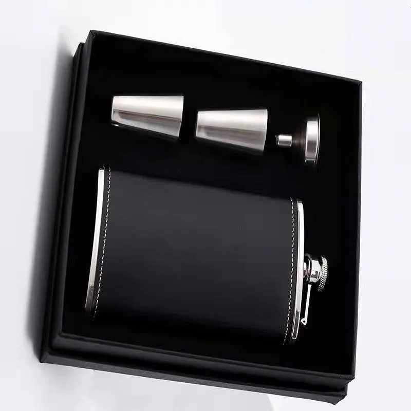 8oz/220ml Portable Flagon Hip Flask set with cup for Whiskey Vodka Wine Pot Alcohol outdoor gift box Drinking Bottle tools