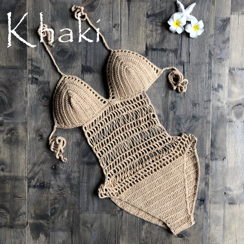 Szydełka jednoczęściowy backless sexy monokini wysokie cięcie kombinezon Knitting Bikini Set stroje kąpielowe strój kąpielowy kostiumy kąpielowe