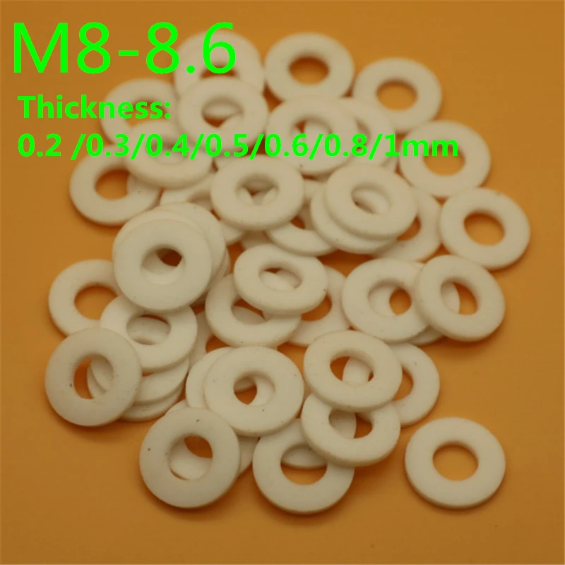 100pcs M8 M9 M10PTFE washer gasket Poly tetra fluoroethylene washer high temperature 0.2/0.3/0.4/0.5/0.6/0.8/1mm thickness