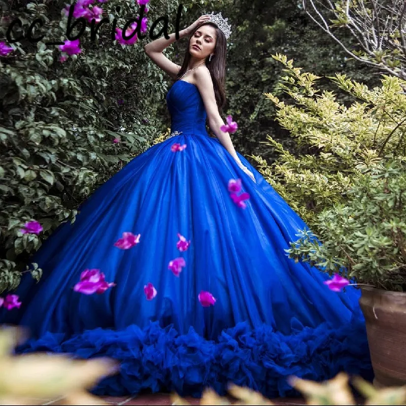 

Royal Blue Quinceanera Dresses 2020 Sweetheart Long Ball Gown Dress 15 Years Puffy Tulle vestidos de quinceañera Customize