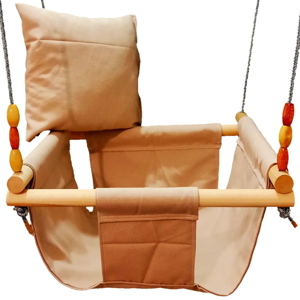 2020 season Unisex Baby Swing Patio Swing Hammock Natural Wooden Child Cotton Duck Cloth Linen Fabric Home Type Each Color