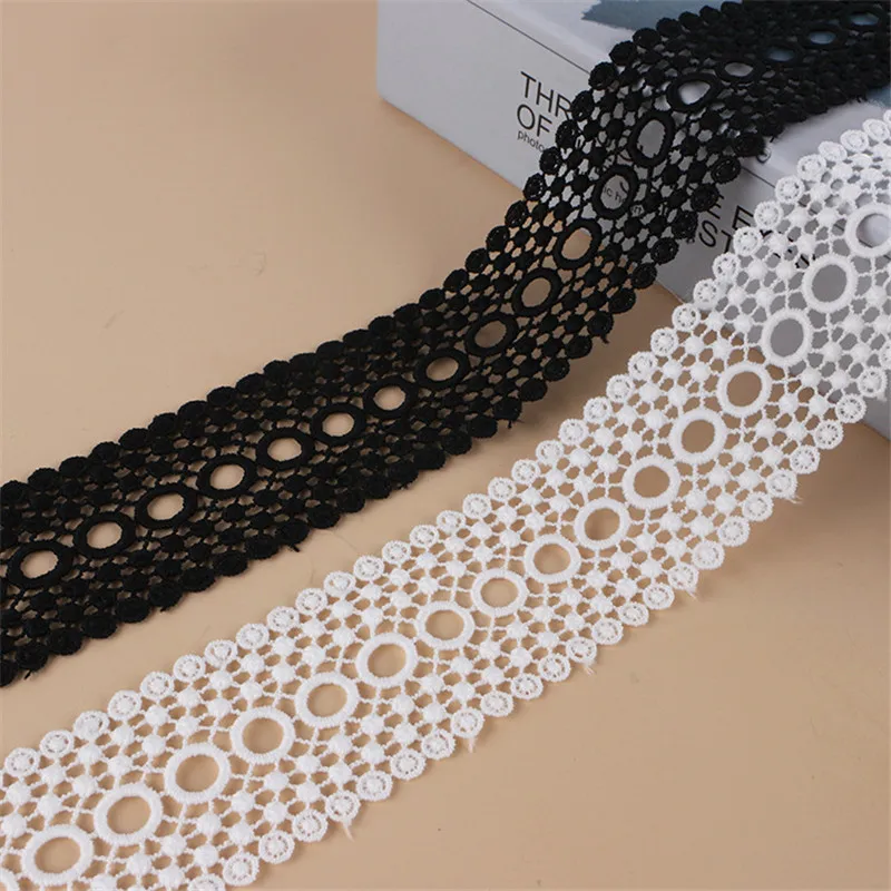 Black and White Color 4cm Width Round Shape Dotted Webbing Soft Sewing Lace Decoration Embroidered Lace Trim 1Yard