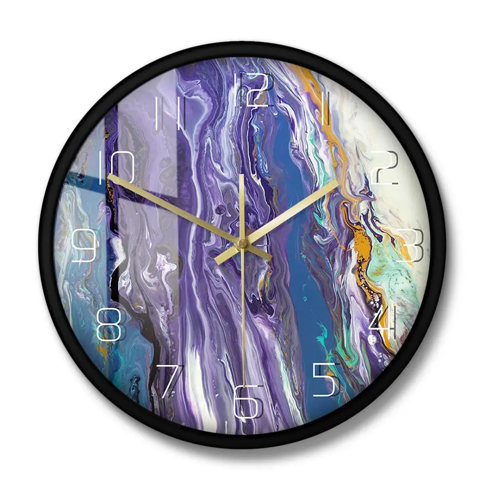 Colorful Abstract Painting Artwork Wall Clock Highly-textured Oil Paint Silent Non-ticking Wall Watch for Living Room Wall Decor