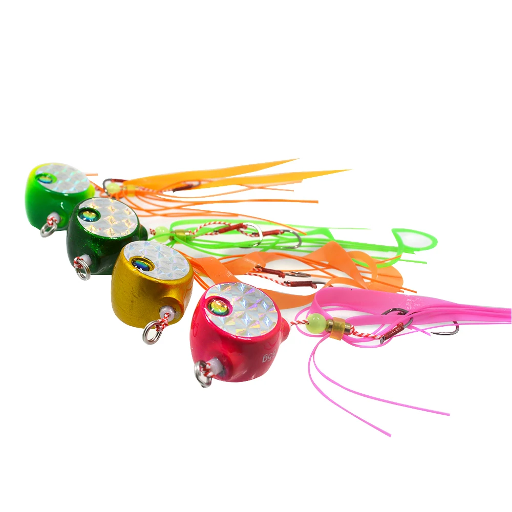 4pcs  Metal and Soft Skirt High Quality Fishing Lure 3oz 3.75oz Madai Jigs Double Hook Mixed Color Snapper Slider Jigs