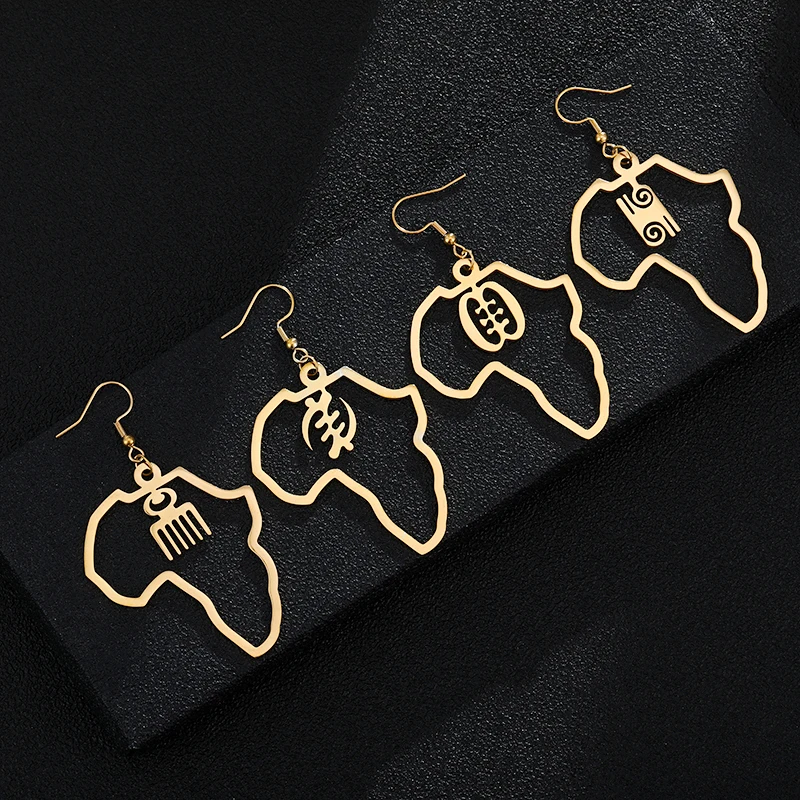 SONYA Stainless Steel African Cultural Symbol Big Earrings Gold Color Adinkra Gye Nyame Earrings Ethnic Jewelry