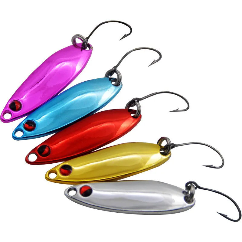 Fishing Lure Spoon 3g/3.5cm Single Hook Colorful Spoons Artificial Lures Hard Bait Lot 5 Pieces SALE