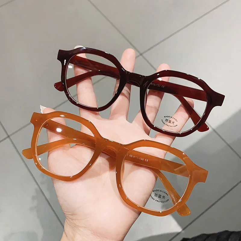 SO&EI Fashion Irregular Square Women Optical Glasses Frame Clear Anti Blue-Ray Lens Eyewear Vintage Men Wine Red Champagne Frame