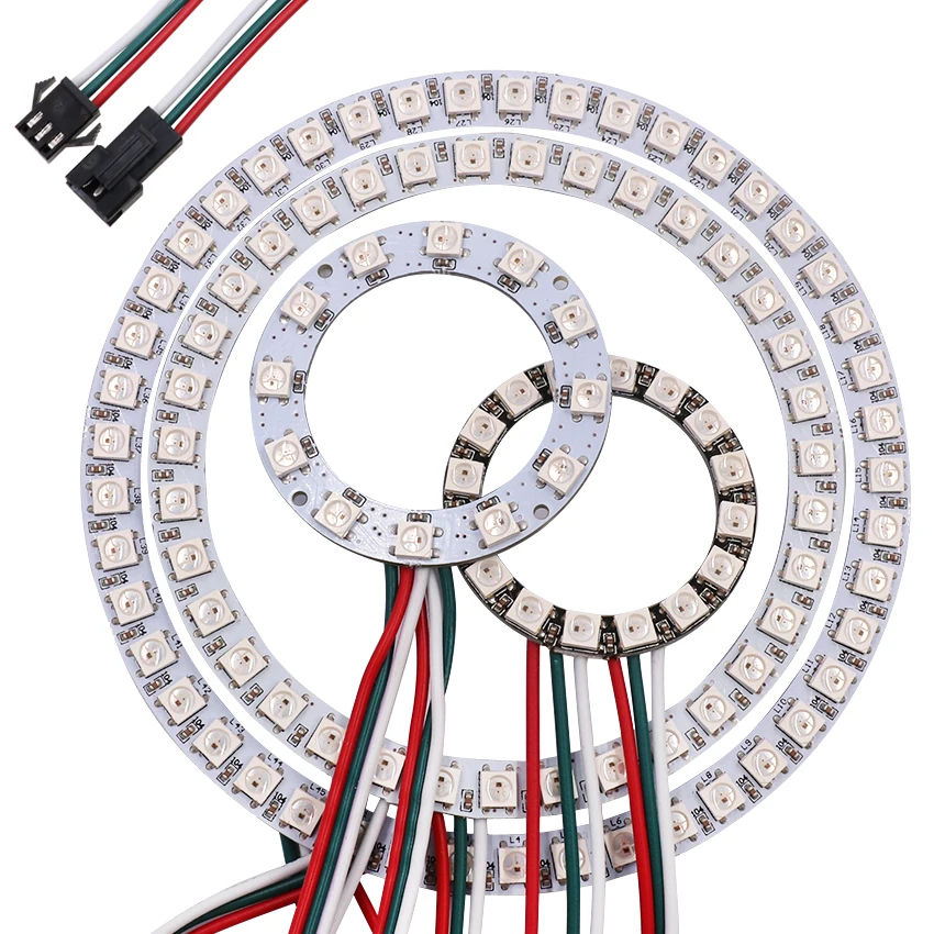 Círculo redondo LED endereçável Pixel Anel, WS2812B, SK6812, Full Color, RGB LED Módulos, 1, 8, 12, 16, 24, 32, 40, 48, 60, 241, 5V