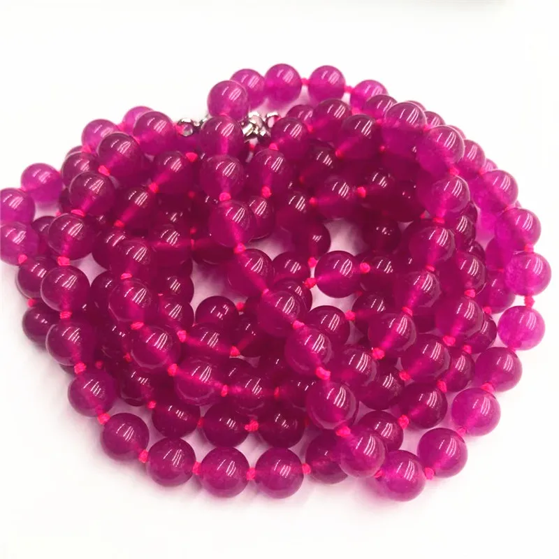 Hot new 2021 Fashion Style diy 8mm pink carnelian onyx agat stone Round Beads Knotted  Necklace Long 58\