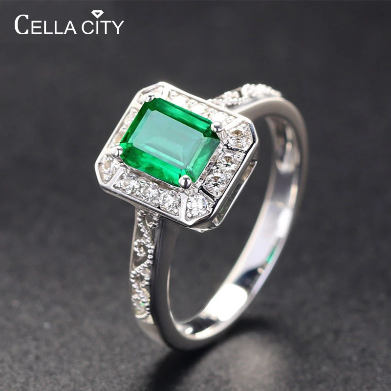 Cellacity Classic  Silver Rings With Rectangle Shape Emeral Zircon Gemstone Jewelry Open Size For Women Party Gift Wholesale