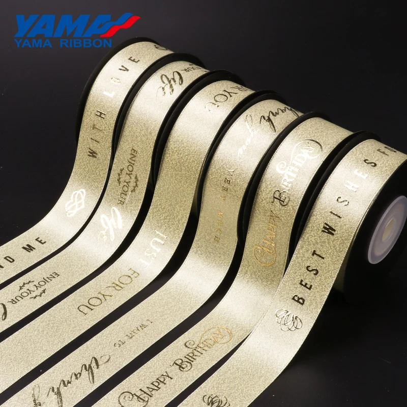 YAMA 10yards/roll Gold Foil Printed Gold Purl Satin Ribbon 22mm Light Luxury Style Ribbons For DIY Gift Packaging Decoration