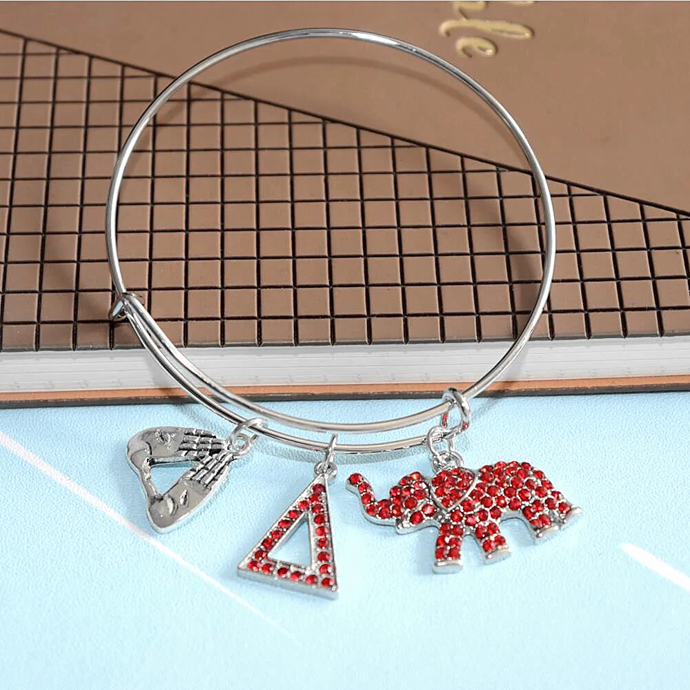 Customize Greek Organization Red Crystal Elephant Delta Hand Charm Sorority Bangles