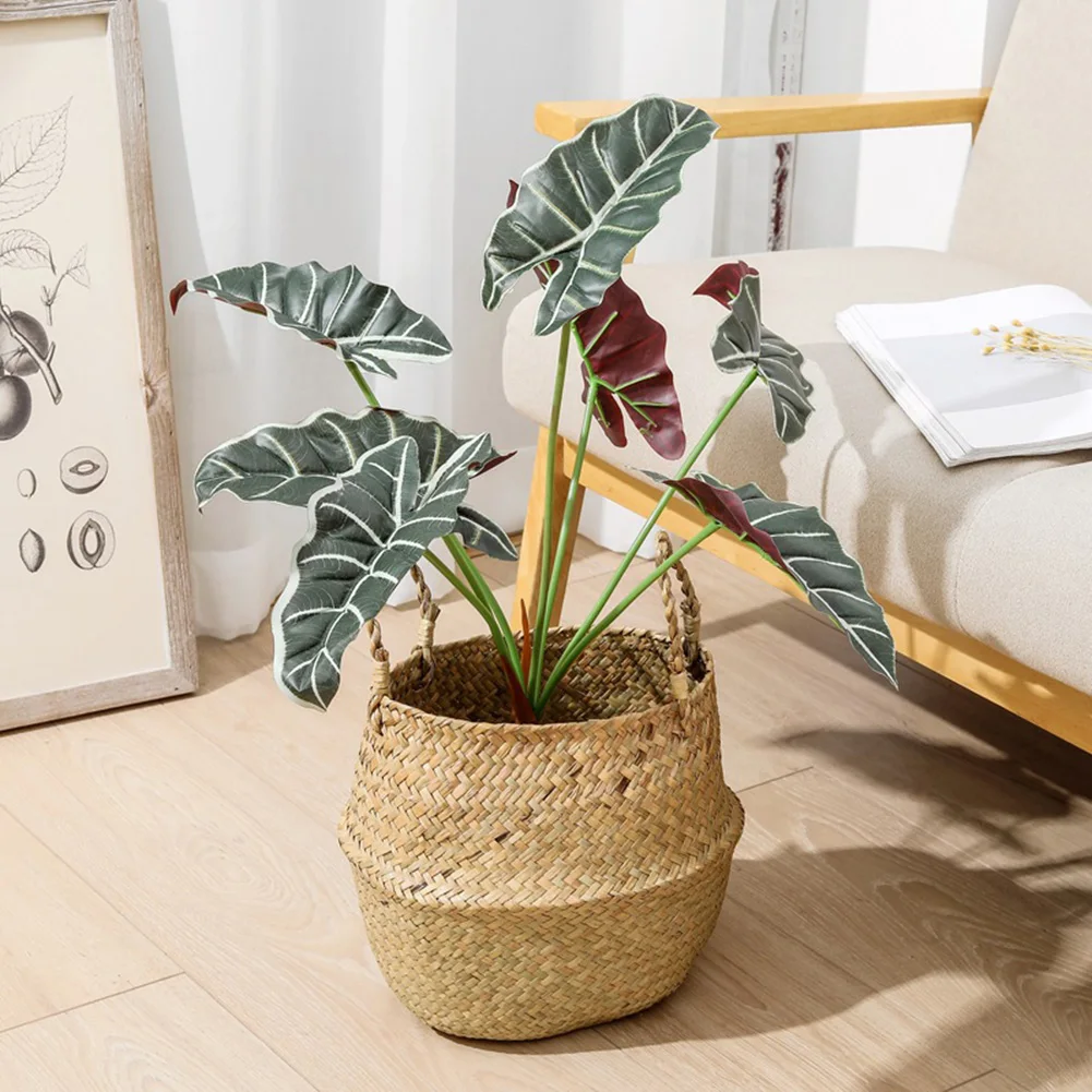 7 포크 북유럽 인공 Alocasia 잎 시뮬레이션 식물 가짜 거북 잎 발코니 홈 장식 BonsaiArtificial Alocasia L