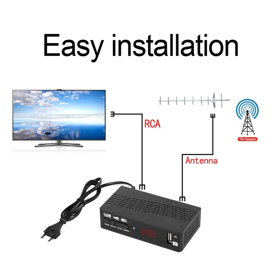 Decodificador de Satélite do Receptor Sintonizador de TV HD, Manual Russo Embutido, Adaptador de Monitor, Adaptador, DVB T2, USB 2.0, HDMI, 1080P, DVB-T2