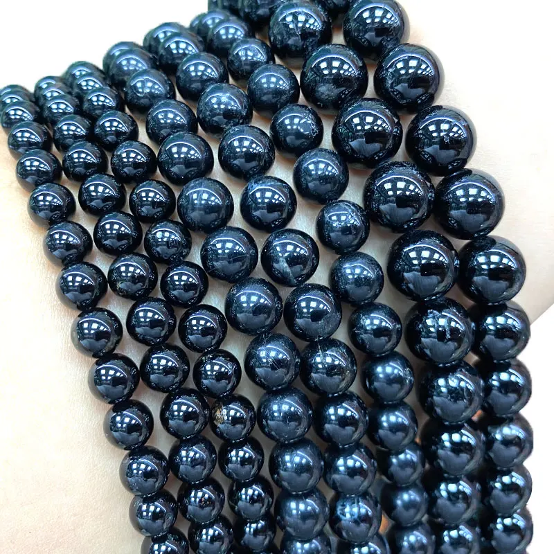 Wholesale AAA Black Tourmaline Schorl Round 100% Natural Stone Beads For Jewelry Making DIY Bracelet Neckalce 4/6/8/10/12MM