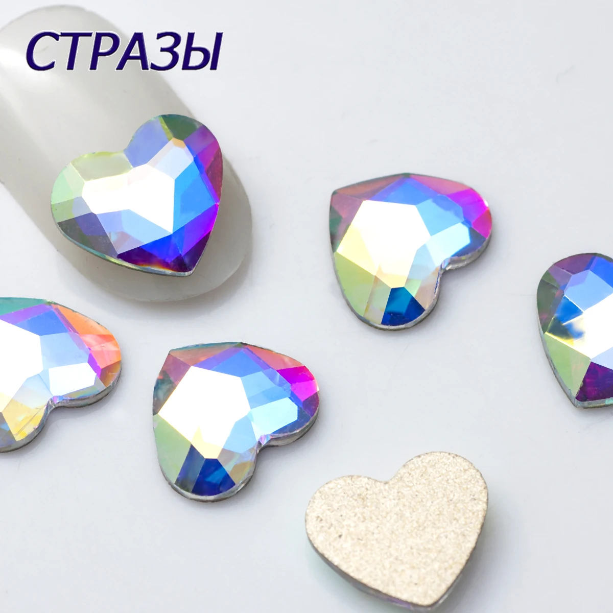 Best selling STrass 5 Size clear AB heart-shaped nail art rhinestones fancy crystal stone 20 PcsDIY nail ornaments