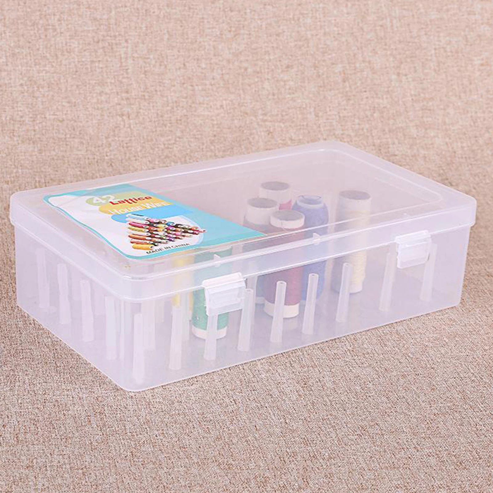 Empty Sew Threads Box Container Case Holder 42 Spools Pole with Support Poles for Sew Threads Storage