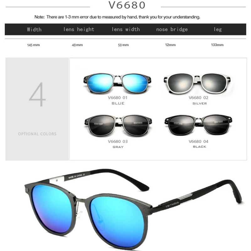 VEITHDIA Polarized Sunglasses for Men Retro Sports Aluminum Frame UV400 Outdoor Sun Glasses Vintage Eyewear Accessories 6680