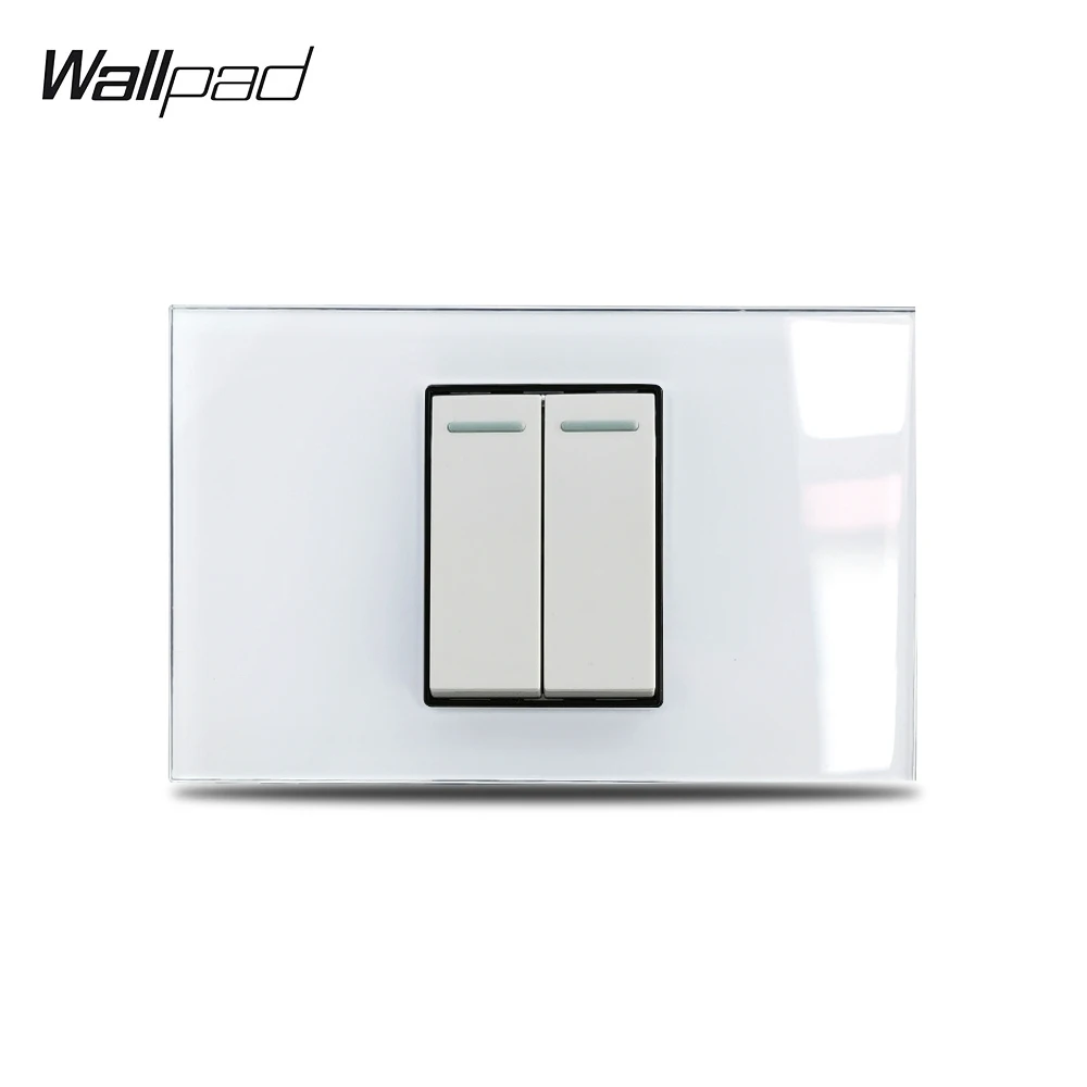 2 Gang AU US On Off Light Switch Wallpad L3 White Glass Panel 118*75mm 2 Push Button 1 2 Way Stair Switch Plate Interruptores