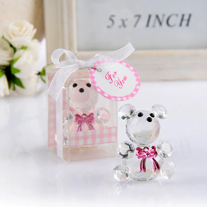 10 Pcs Mini Bear Crystal Baby Shower Boy Girl Baptism Party Souvenir Newborn Baby Gift Box Crystal Wedding Favors