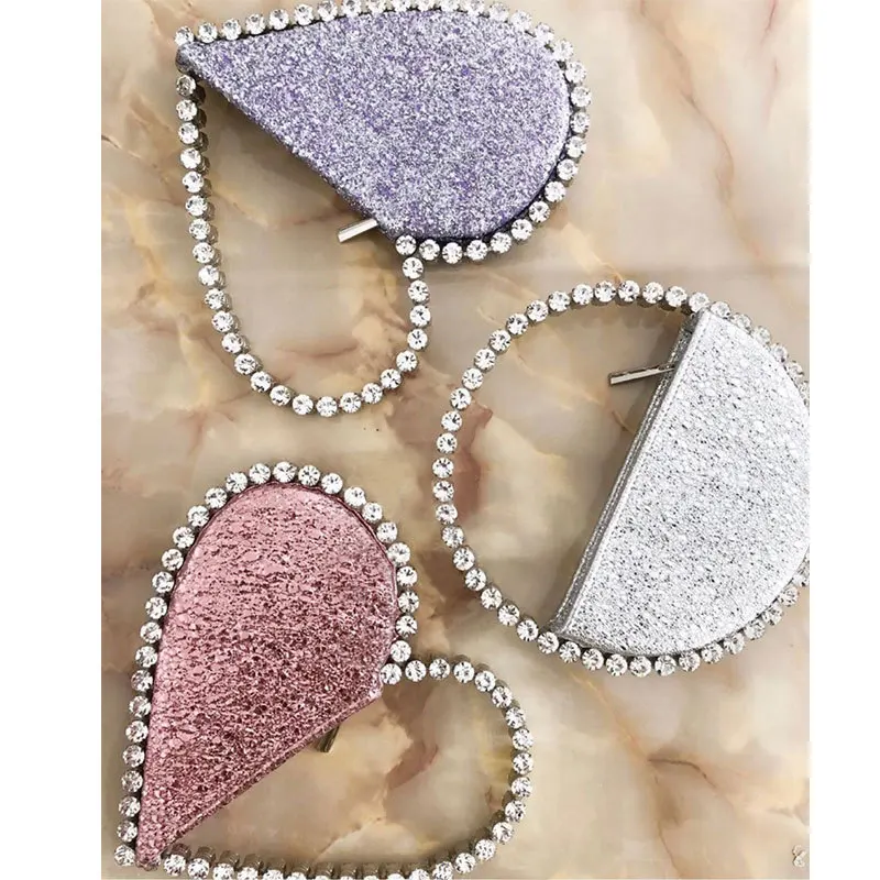 Bolso de noche Circular con diamantes de imitación para mujer, cartera de mano con asa redonda, media luna, 2020