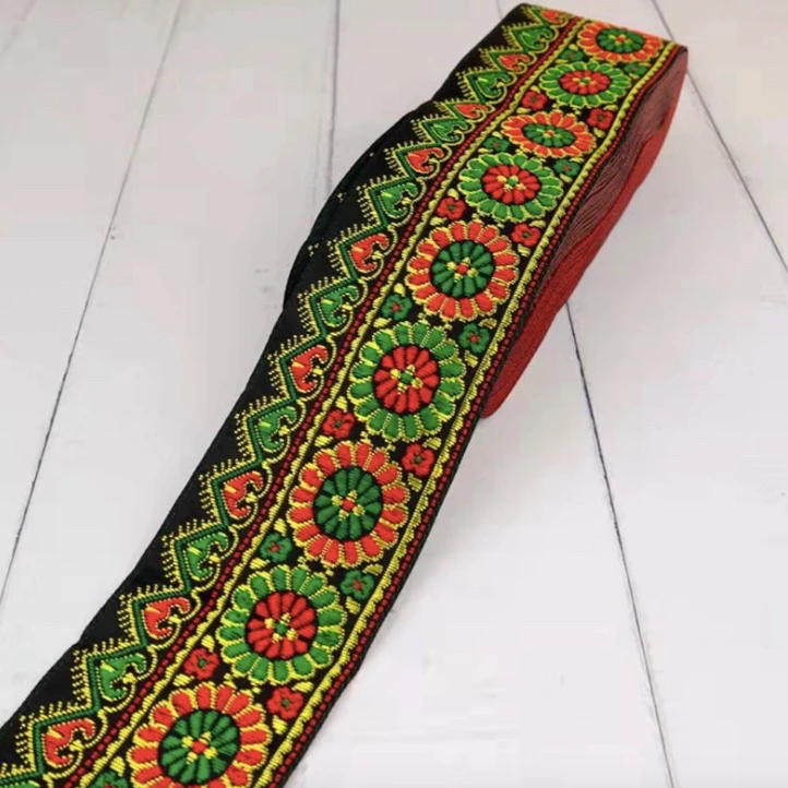 

5yards Hmong Jacquard Webbing Lace Trim 5cm Ethnic Hanbok Dress Collar Floral Totem Ribbon Tape Thai Boho Home Textile Deco Miao