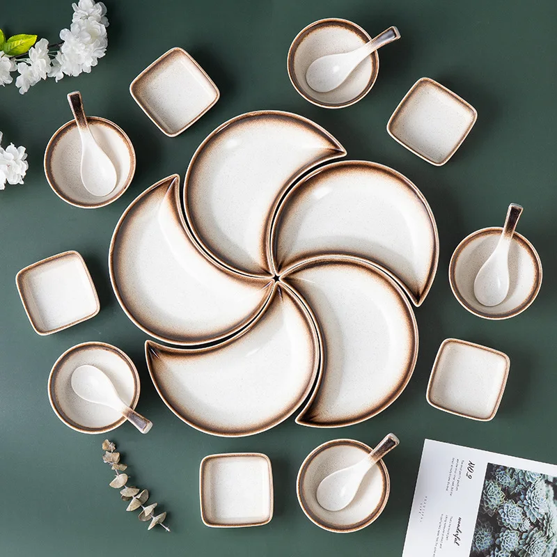 LingAo-Creative Moon Plate Set, Ceramic Plate, Japanese Business Group, Round Table Dinner, Web Celebrity for Home Use