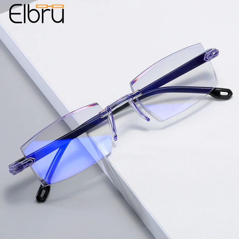 Elbru Classic Rimless Myopic Glasses Business Style Anti-blue Light Prescription Glasses For Men Women With Diopter -1.0 to -4.0