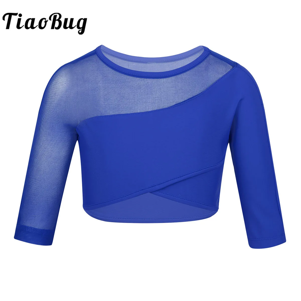 

Kids Girls Dance Crop Top Mesh Half Sleeves Ballet Gymnastics Active Workout Tops Class Practice Stage Performance Dancewear