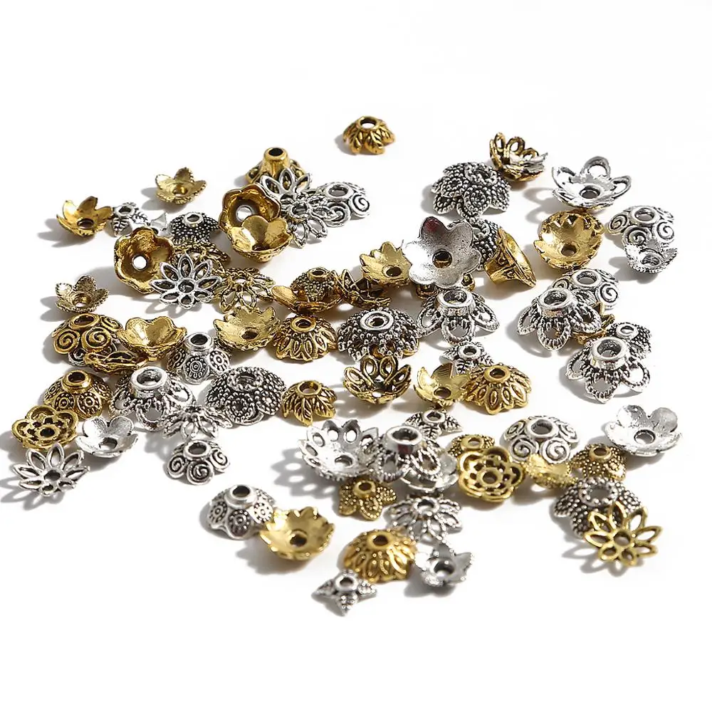 100/200 stücke Mischte Tibetanische Antike Silber Gold Blume Bead Caps Hand Diy Zubehör End Kappen Für Schmuck Machen erkenntnisse