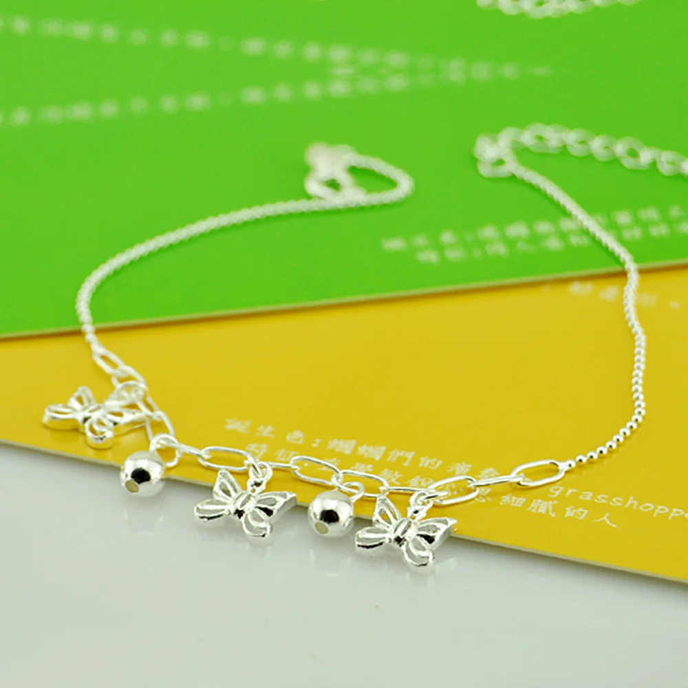 925 Sterling Silver Butterfly Anklet Punk Style Women's Heavy Duty Ankle Bracelet Fashion Foot Jewelry Leg Wear Accessory
