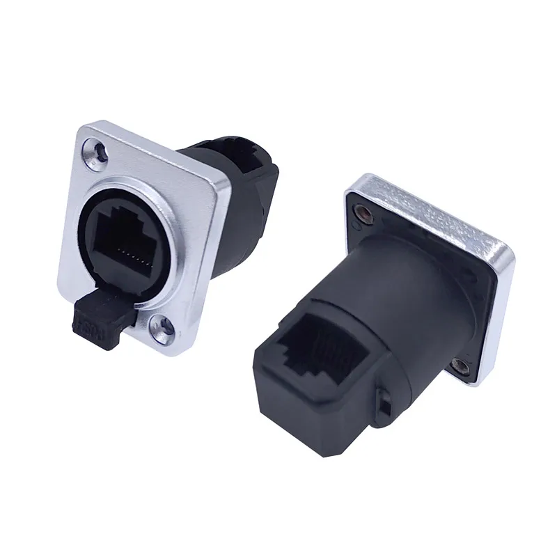 1 stuk RJ45 Waterdichte Netwerkconnector met rubberen afdekking IP65 8p8c D-type Paneelmontage Socket RJ45 Ethernet Connector